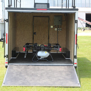 agricultural drone loaded into trailer