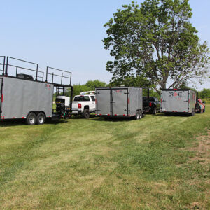 multiple agricultural drone trailers rear and side views